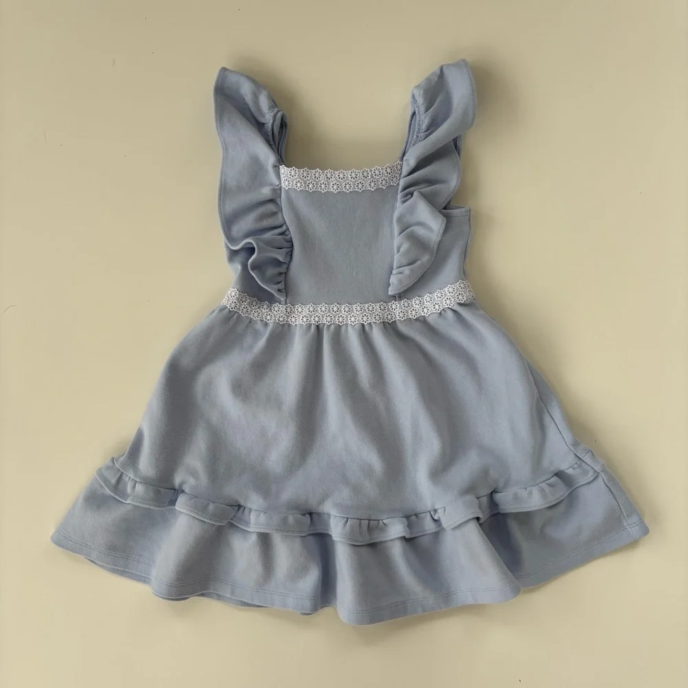 Janie and Jack Little Girls Light Blue Unicorn Blue Ruffle Ponte Dress Size 5